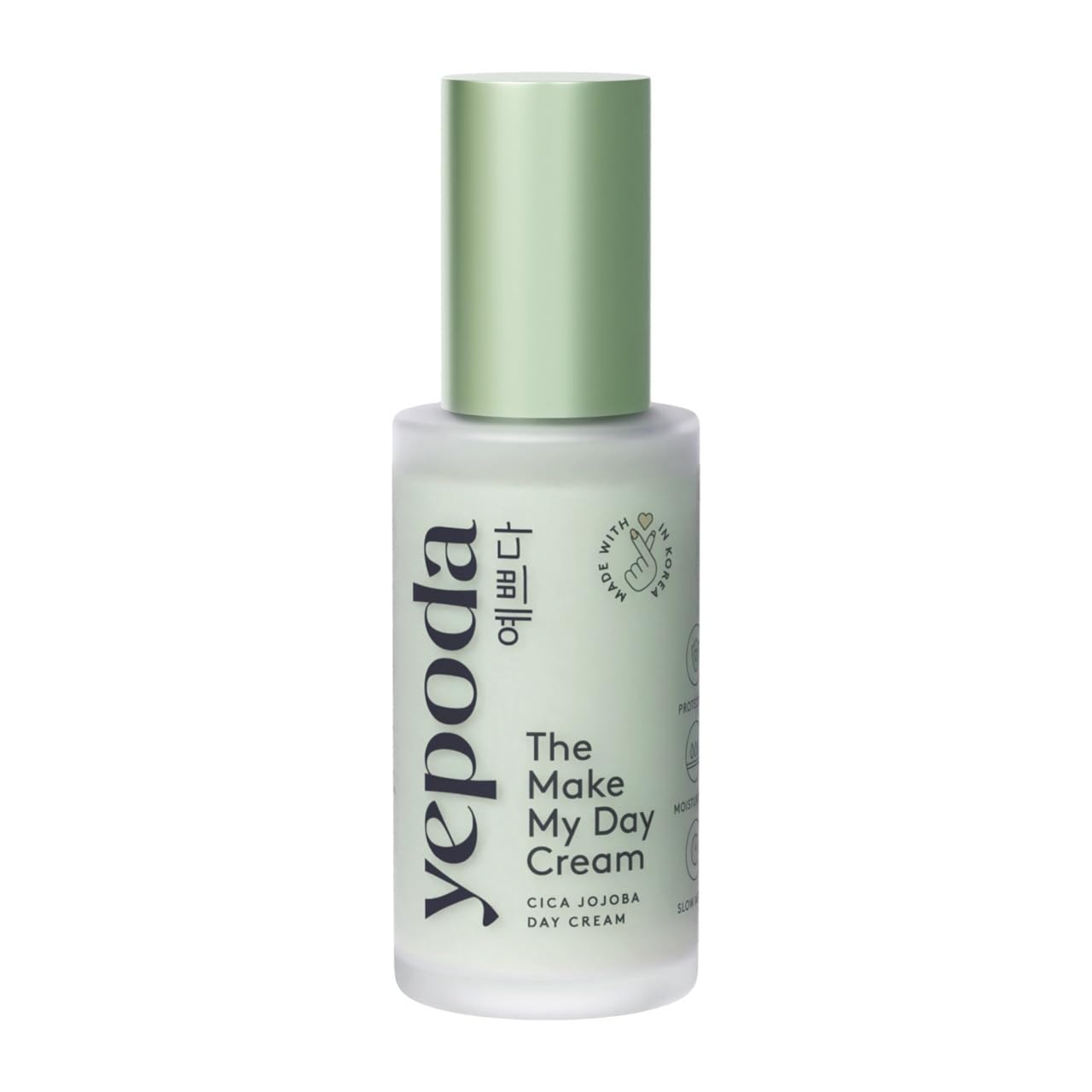 Yepoda Make My Day Cream glass bottle highlights rich hydration for daily skin comfort.