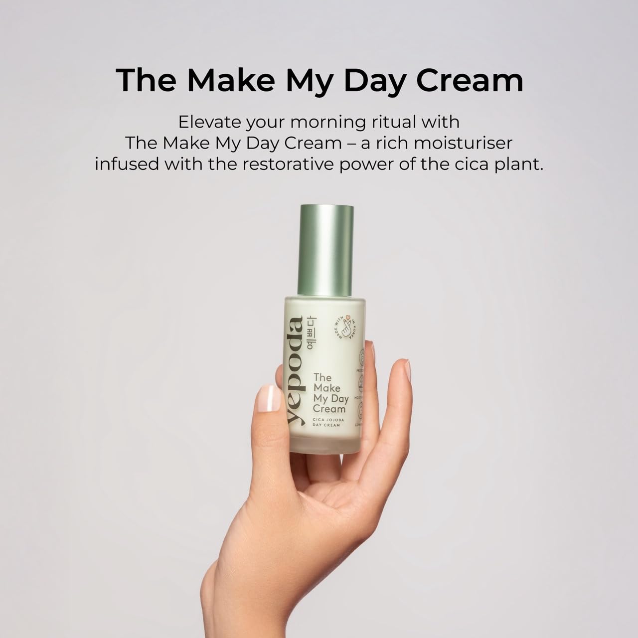 Yepoda Make My Day Cream texture swatch demonstrates smooth, fast-absorbing moisture.