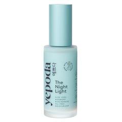 Yepoda The Night Light glass bottle promotes oil-free overnight hydration.