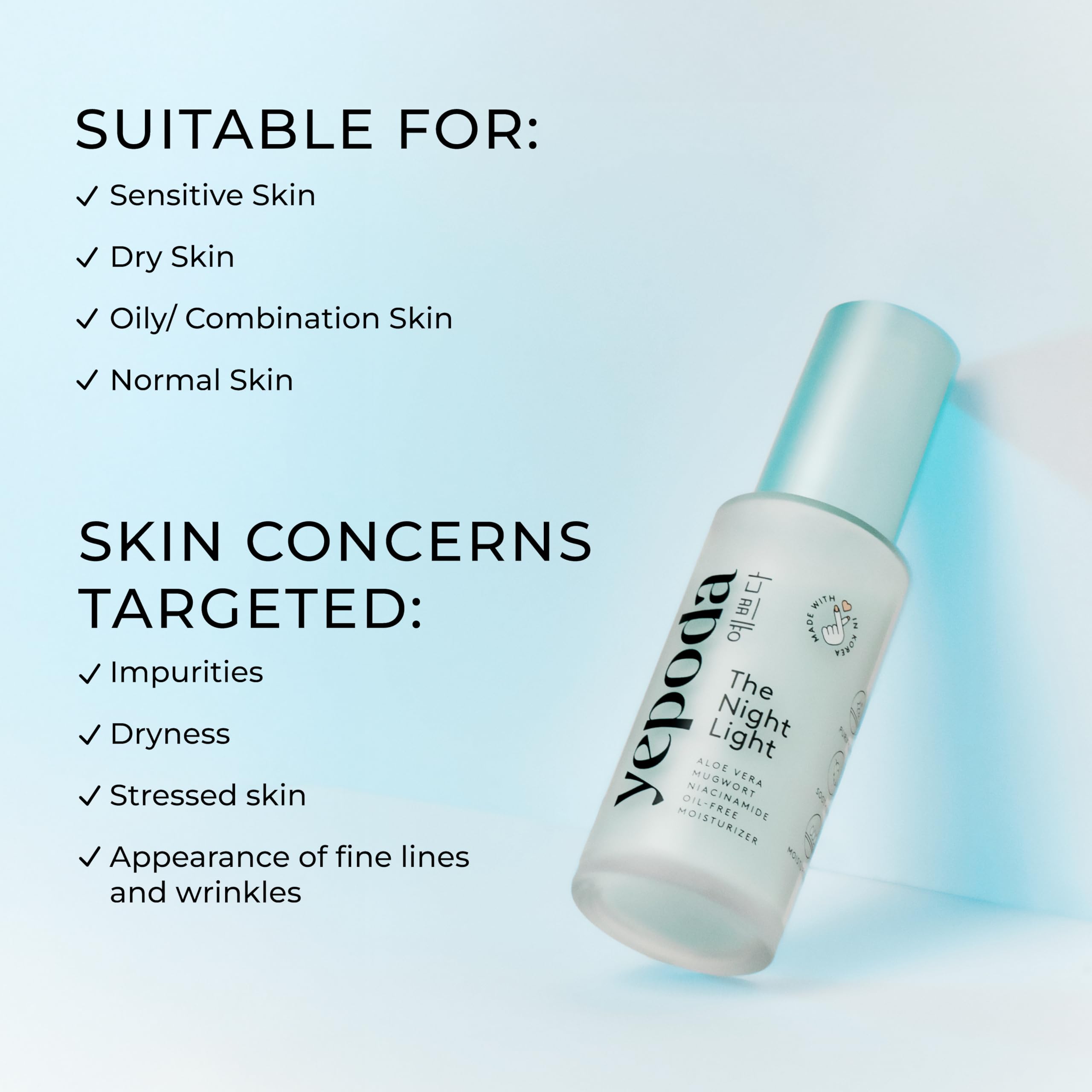 Yepoda Night Light with aloe vera and mugwort delivers calming hydration.
