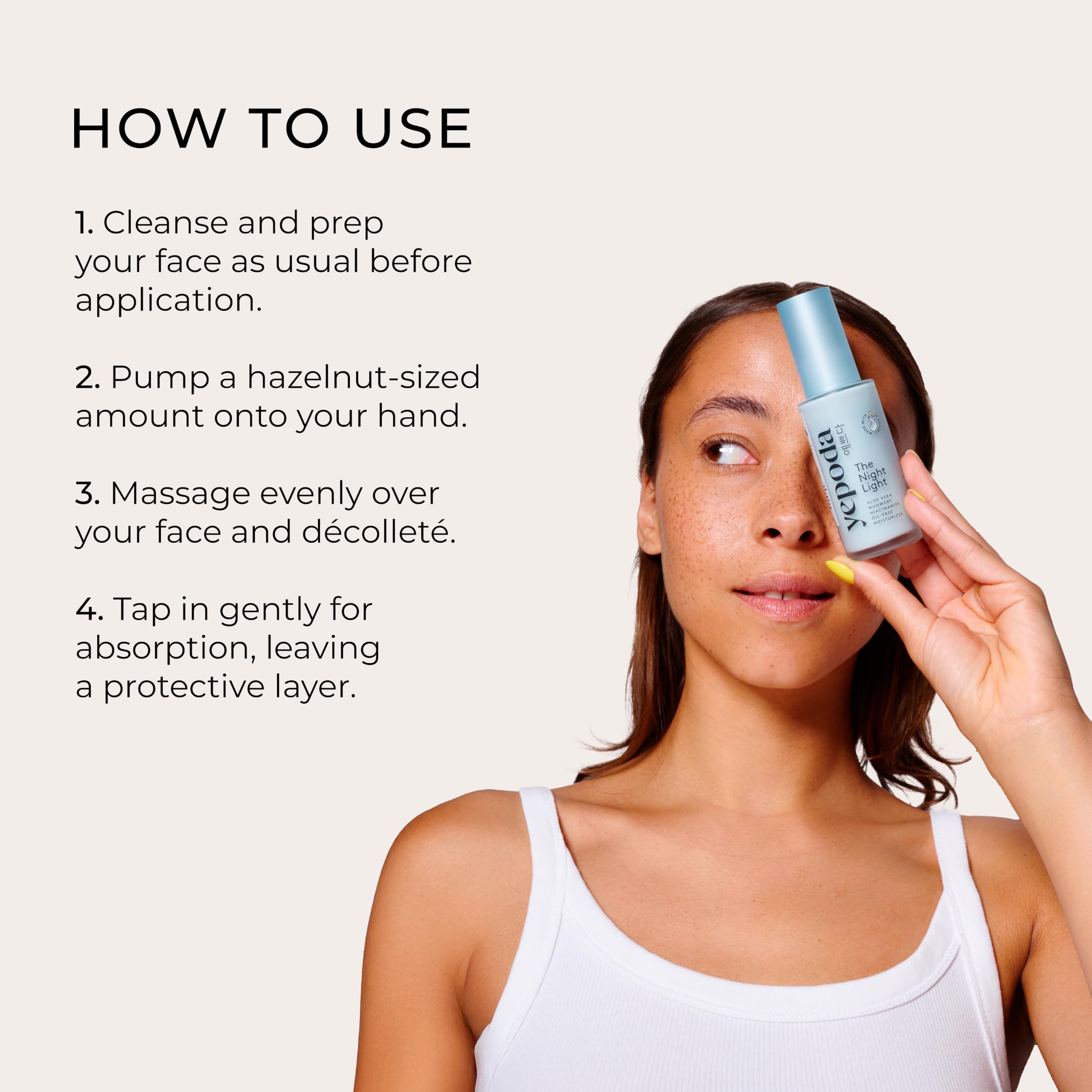 Yepoda Night Light packaging uses glass to reduce plastic waste.