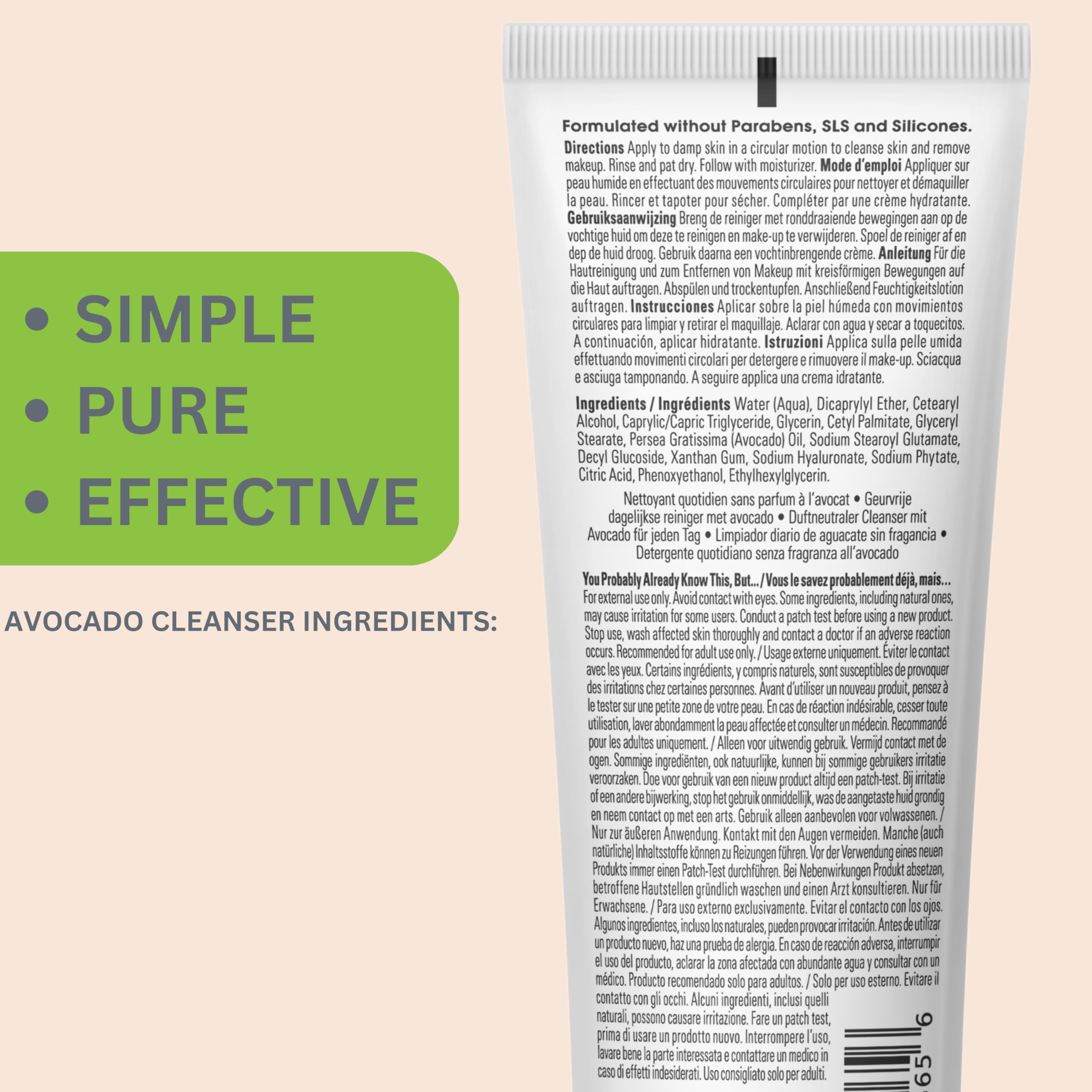 Yes To Avocado fragrance-free daily cream cleanser application showing creamy texture on skin