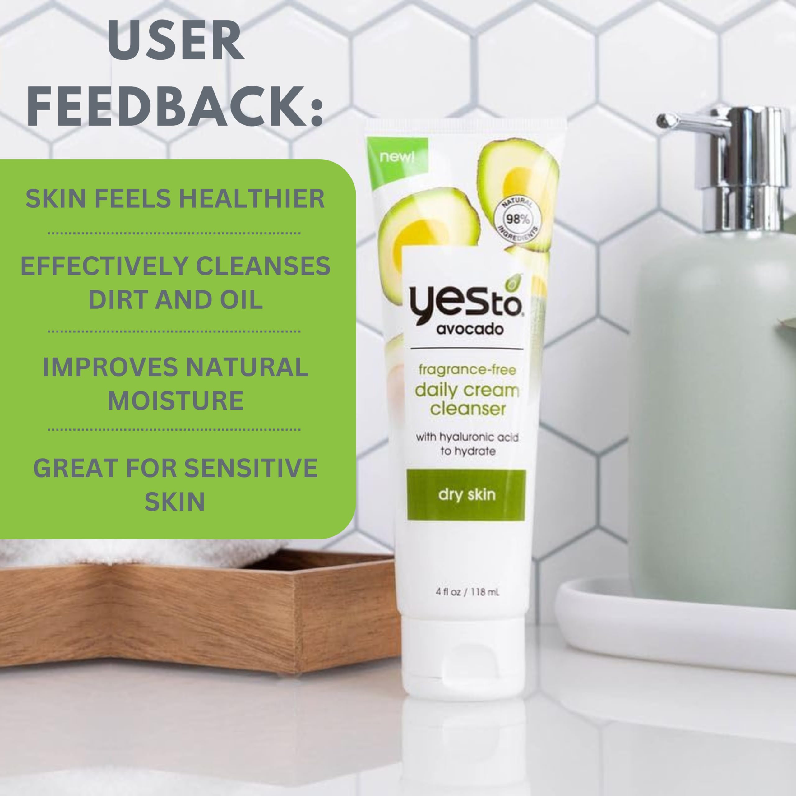 Yes To Avocado fragrance-free daily cream cleanser avocado-oil emphasizes nourishing oils during cleansing