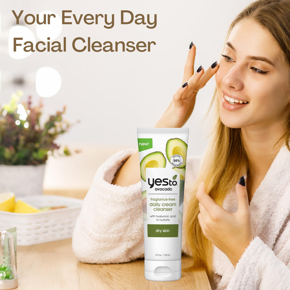 Yes To Avocado fragrance-free daily cream cleanser hyaluronic-acid highlights moisture retention