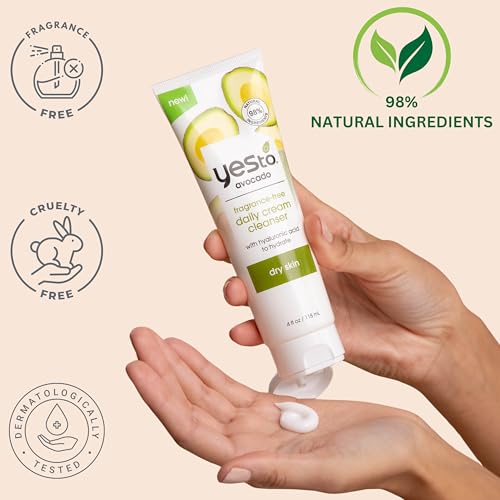 Yes To Avocado fragrance-free daily cream cleanser milky-lather for gentle cleansing on dry skin