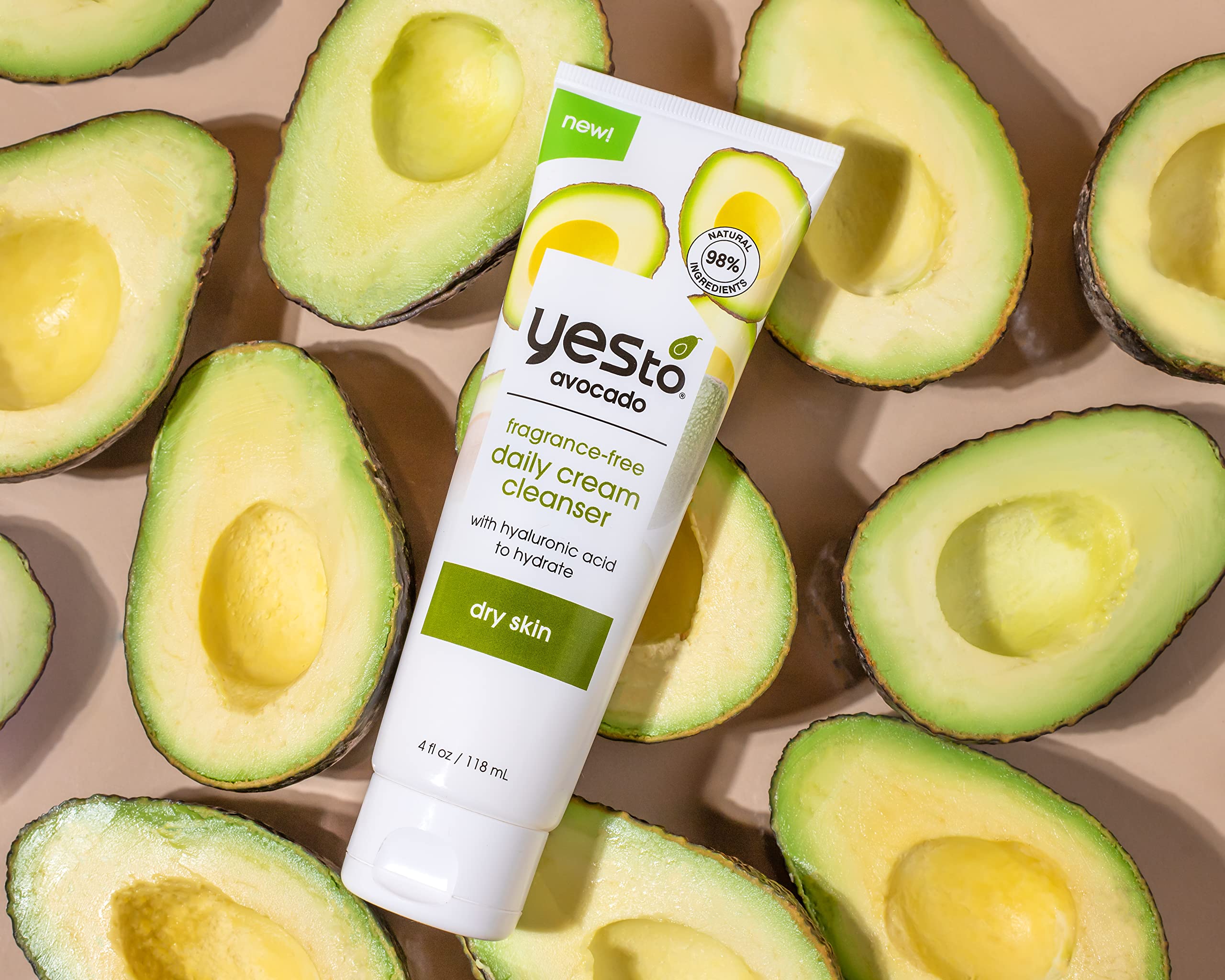 Yes To Avocado fragrance-free daily cream cleanser packaging highlights vegan and cruelty-free credentials