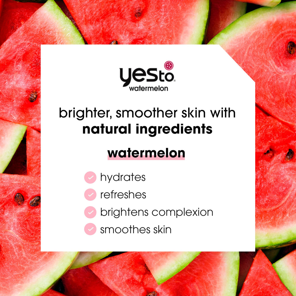Yes To Watermelon wipes pack back shows ingredients and usage guidance for daily refresh.