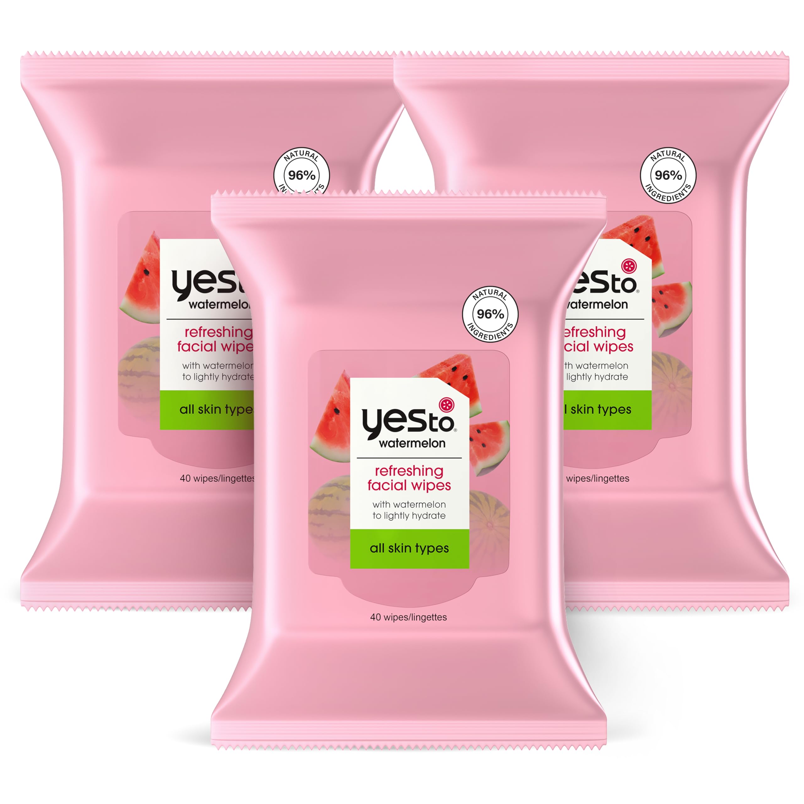 Yes To Watermelon face wipes pack front for quick cleansing and makeup removal.