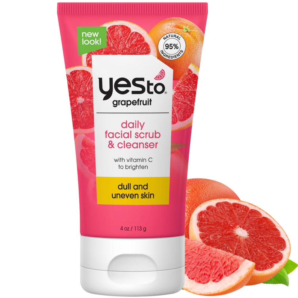 Yes To Grapefruit Daily Scrub bottle front, showcasing natural exfoliation for radiant skin.
