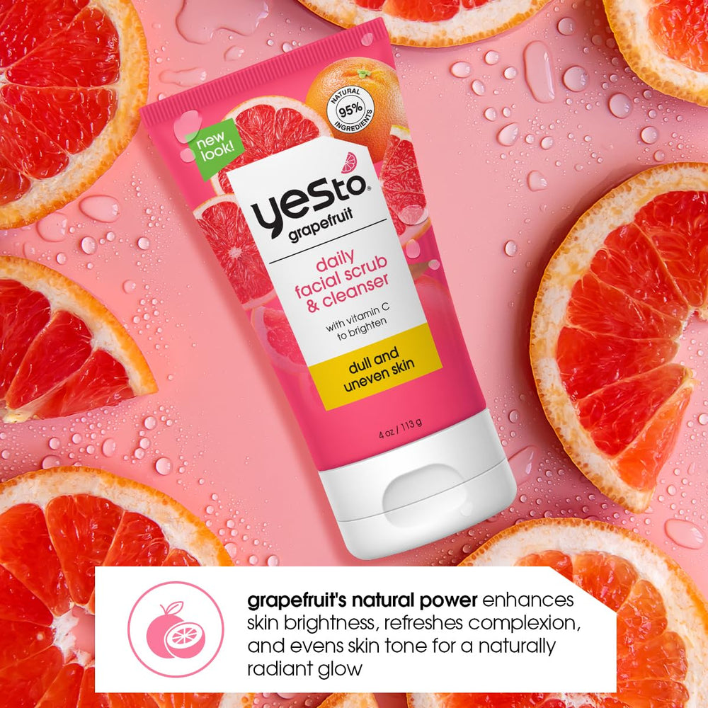 Applying Yes To Grapefruit Daily Scrub on the face for refreshing cleansing.