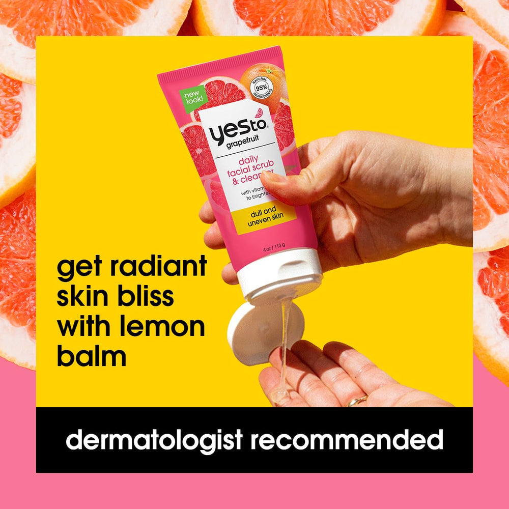 Packaging label close-up for Yes To Grapefruit Daily Scrub, emphasizing cruelty-free values.
