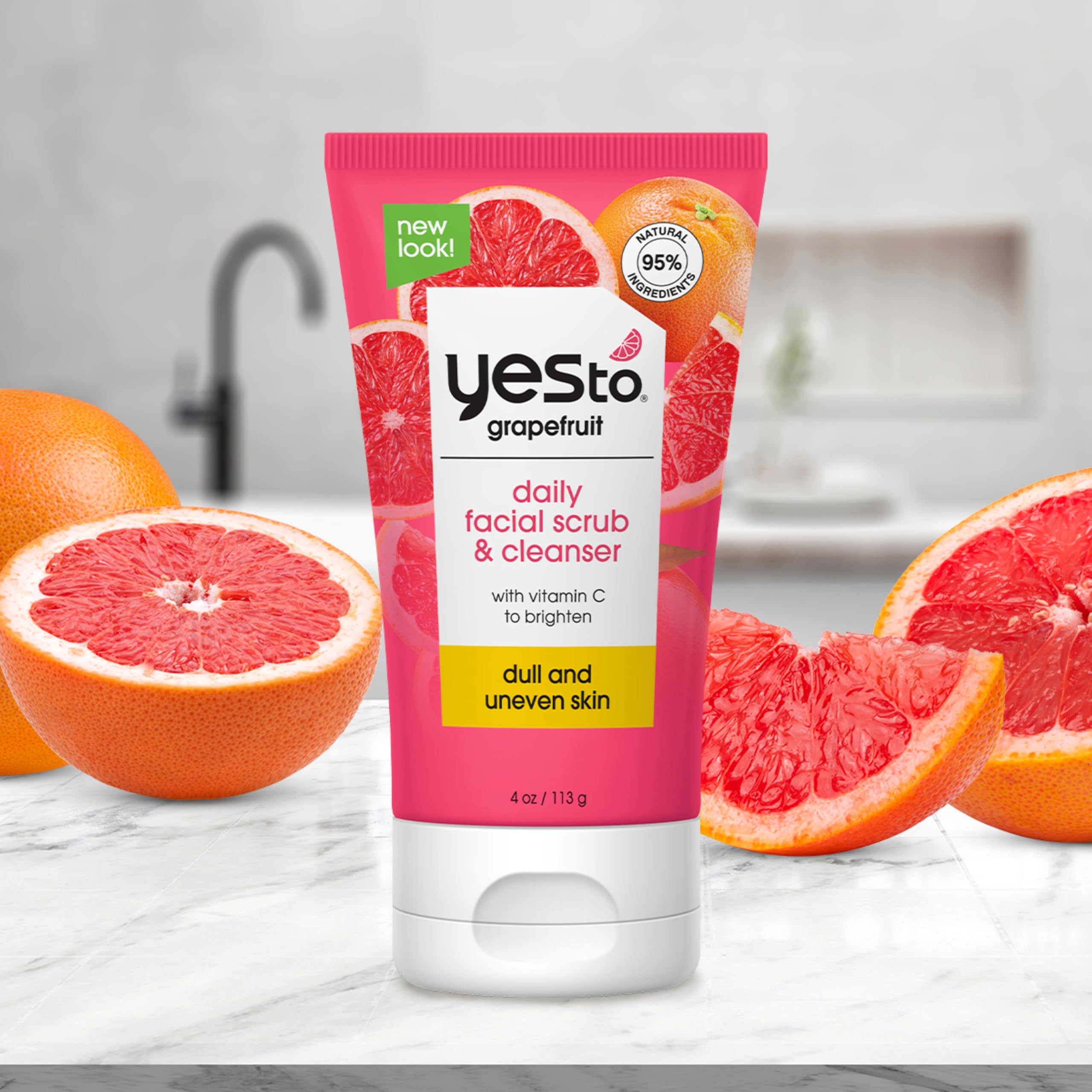 Rinsed face after using Yes To Grapefruit Daily Scrub shows soft, hydrated skin.
