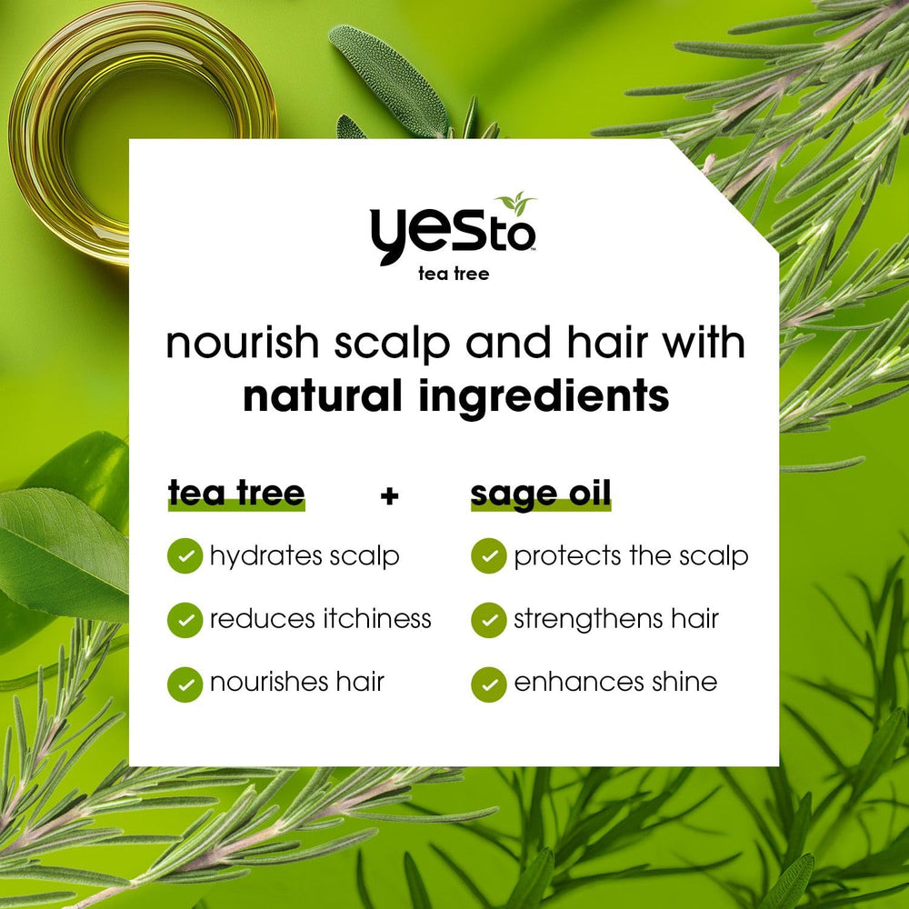 Yes To Tea Tree & Sage Oil Conditioner bottle adds gentle moisture to ends.