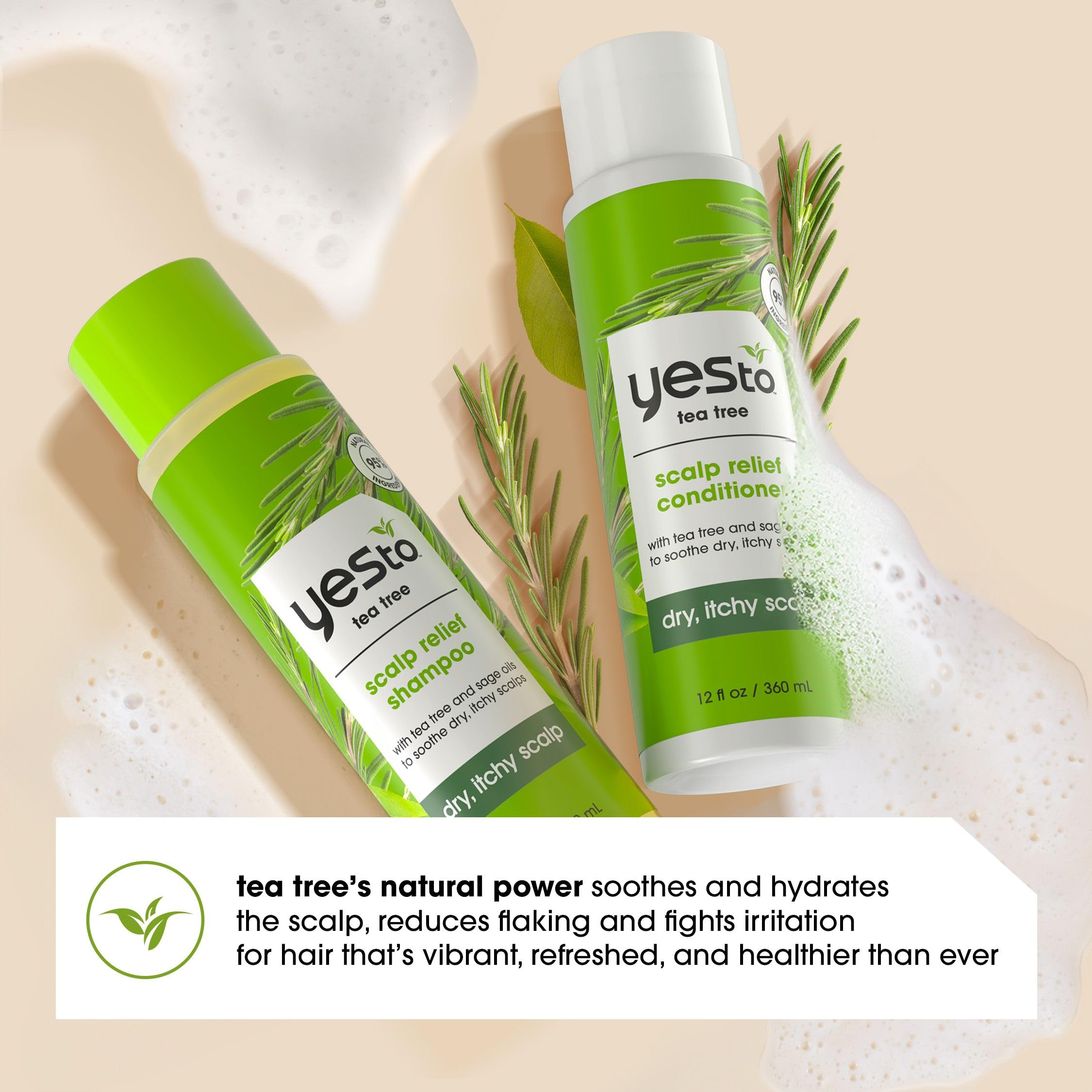 Ingredient list highlighting tea tree and sage oils on Yes To product.