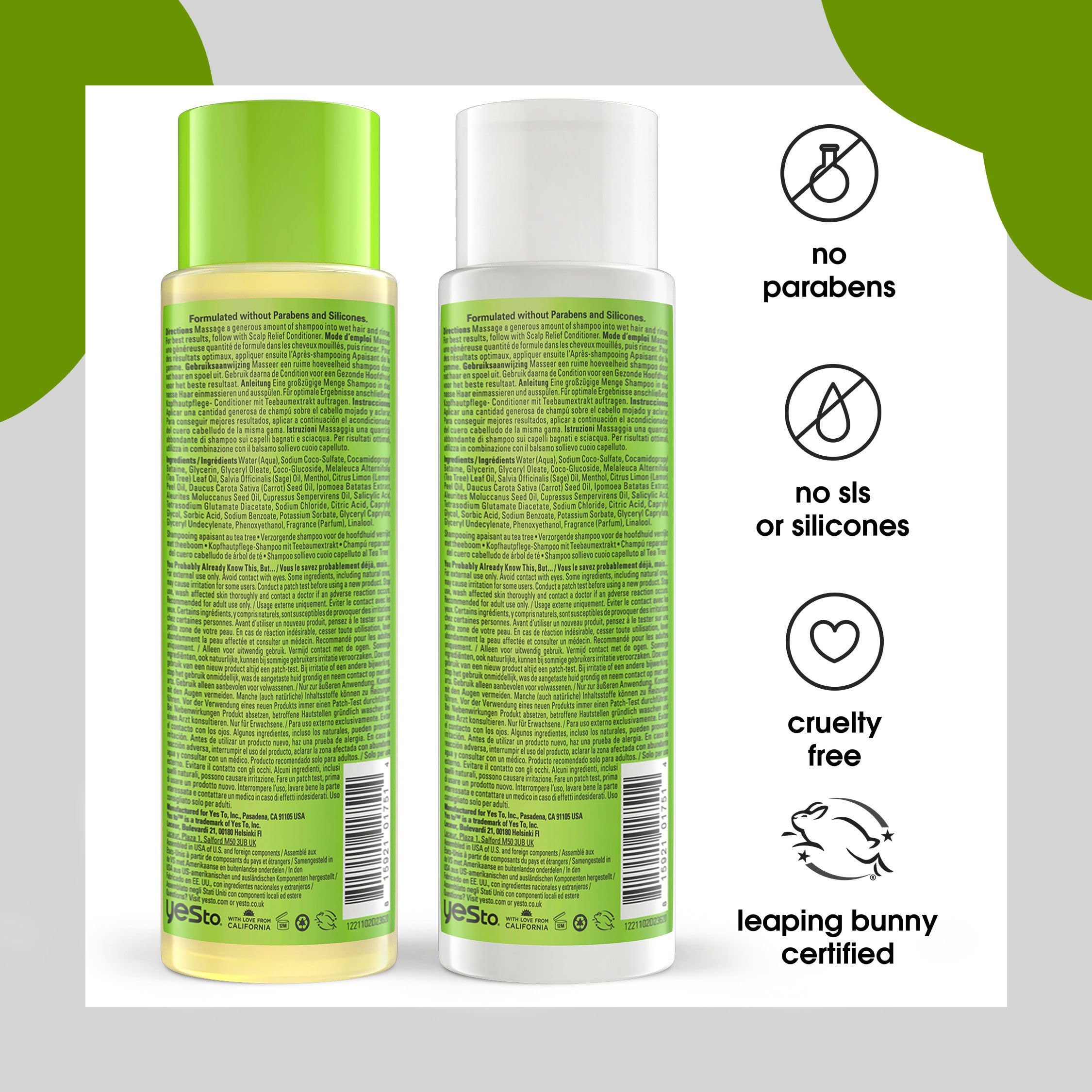 Packaging close-up of Yes To Tea Tree & Sage Oil Shampoo.
