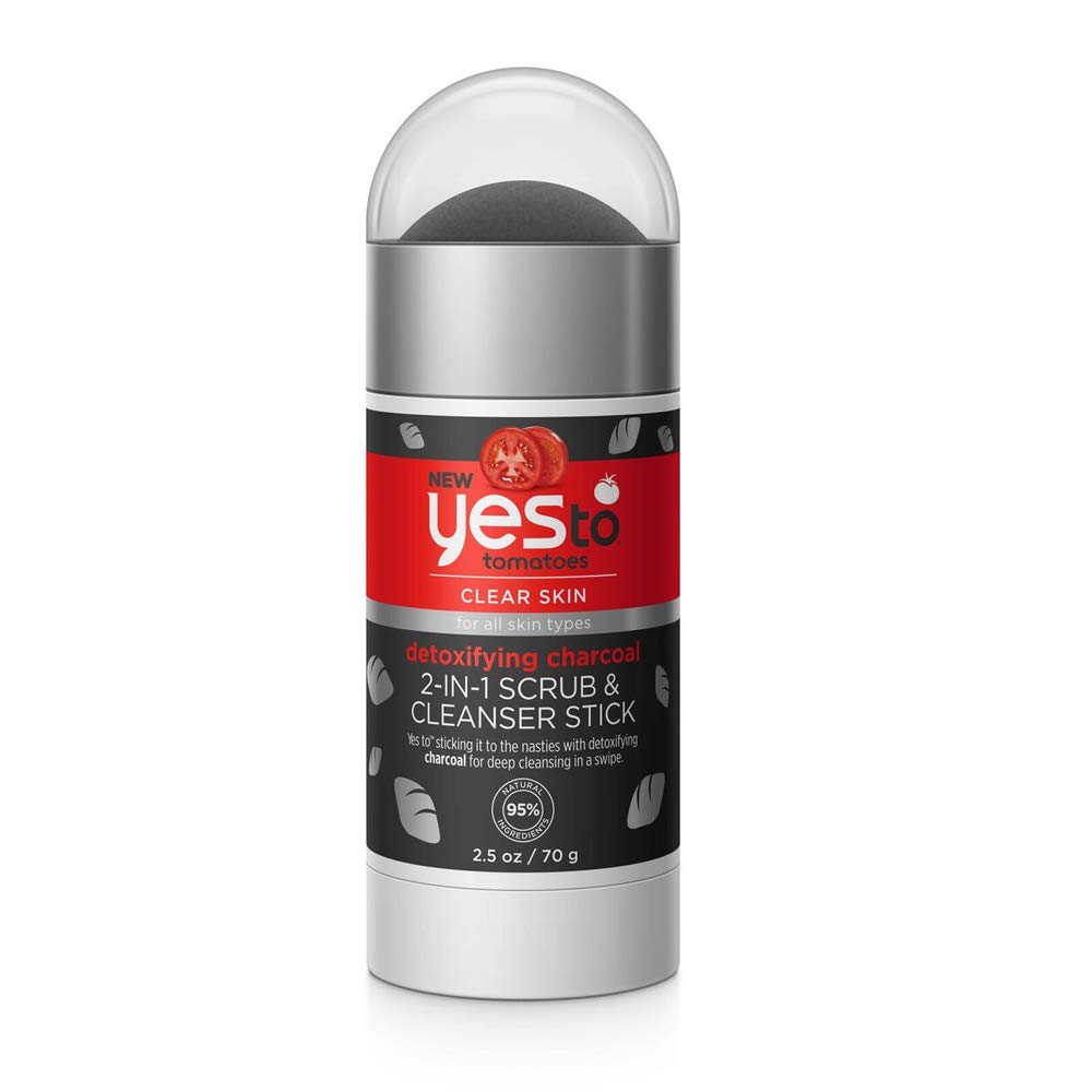 Yes To Tomatoes charcoal stick application for a quick detox cleanse on blemish-prone skin.