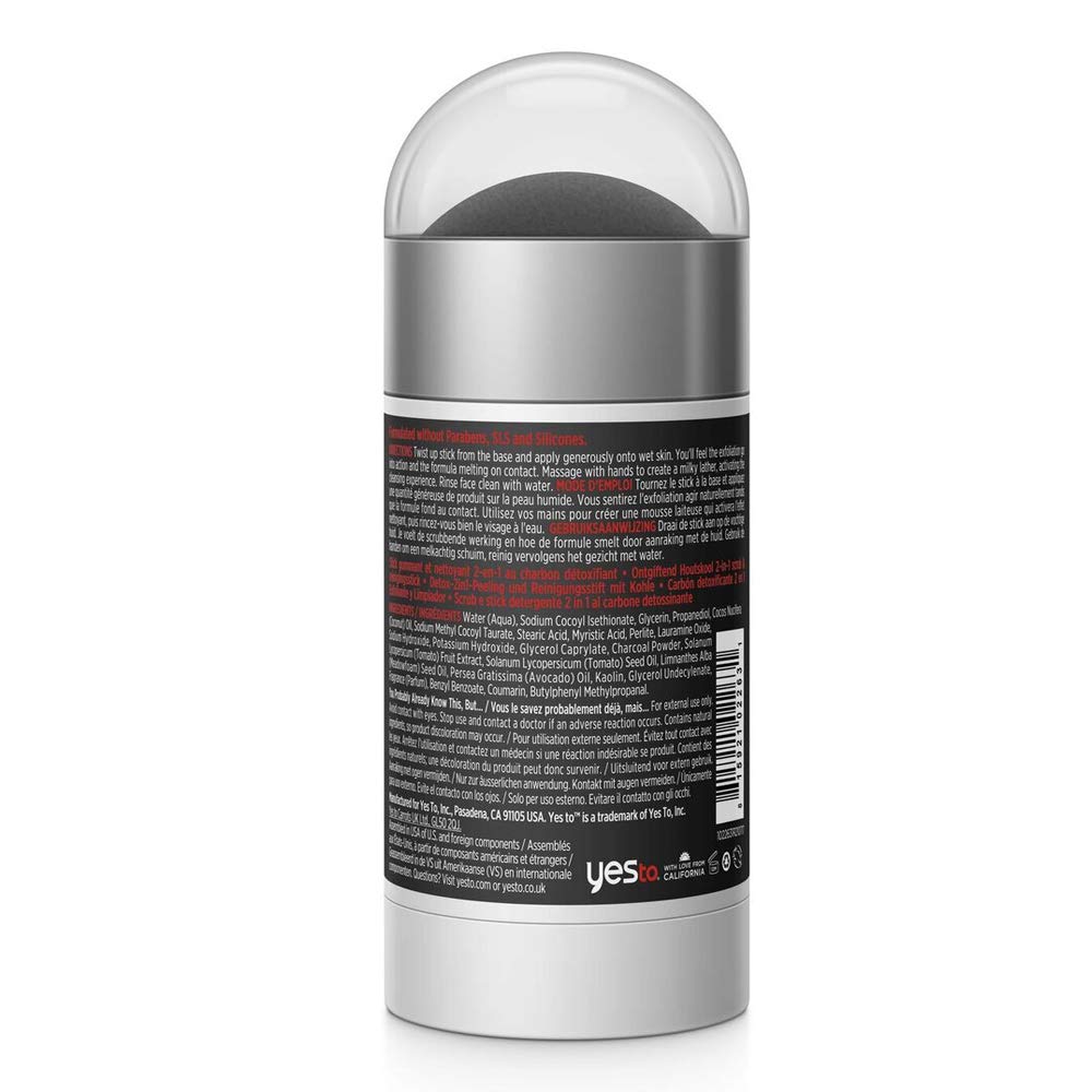 Yes To Tomatoes charcoal stick twist at base for easy on-the-go cleansing.