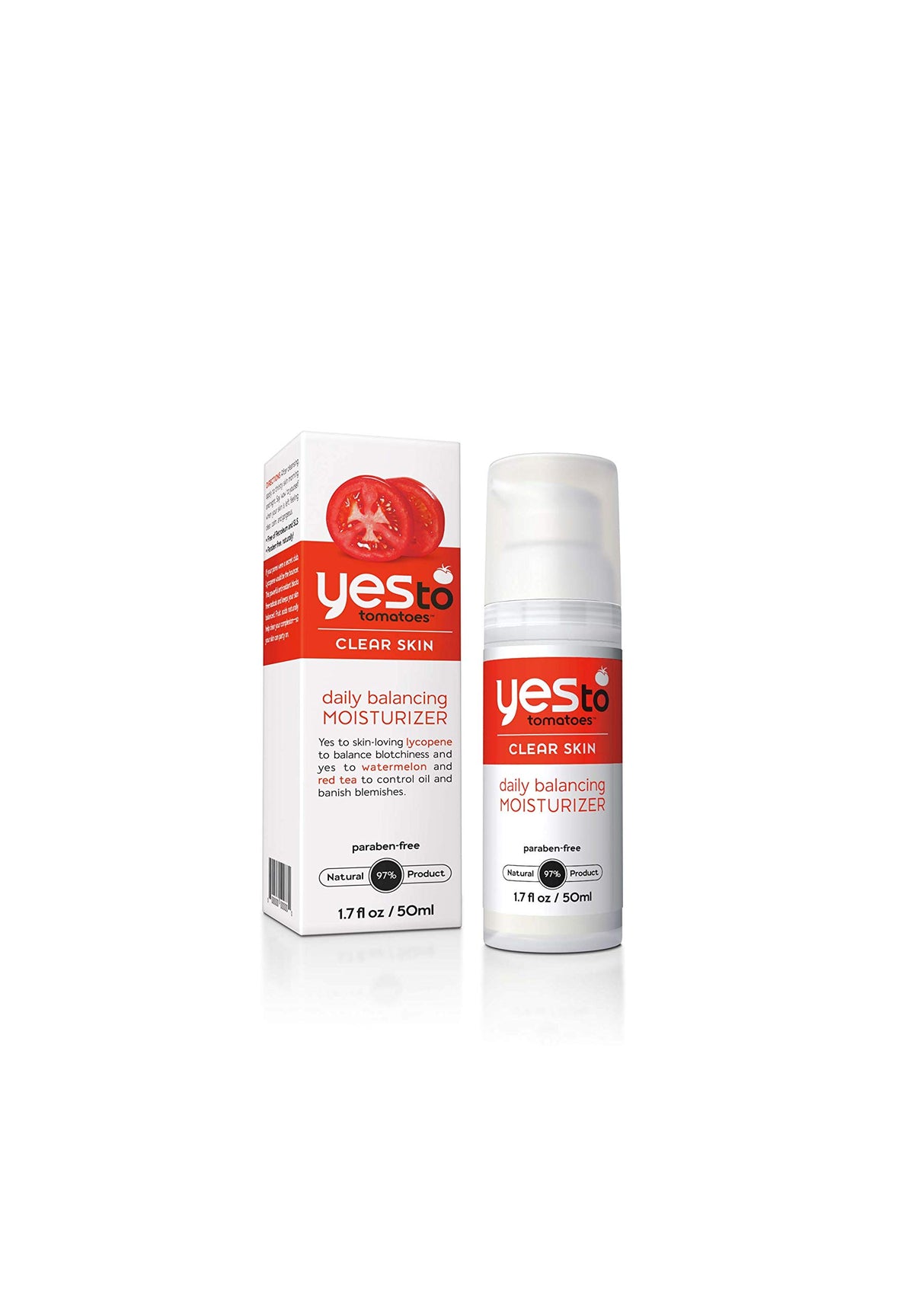 Yes To Tomatoes Daily Balancing Moisturizer bottle close-up for lightweight hydration.