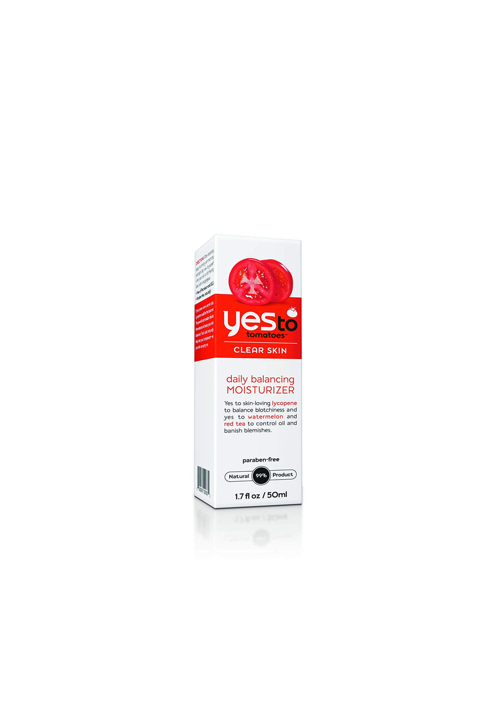 Yes To Tomatoes Daily Balancing Moisturizer ingredients panel highlighting tomato and watermelon extracts.