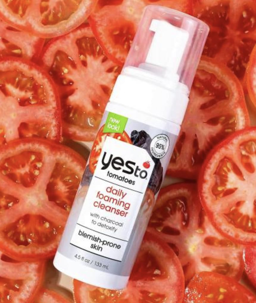 Yes To Tomatoes dermatologist-tested label emphasizes gentle care with natural ingredients.