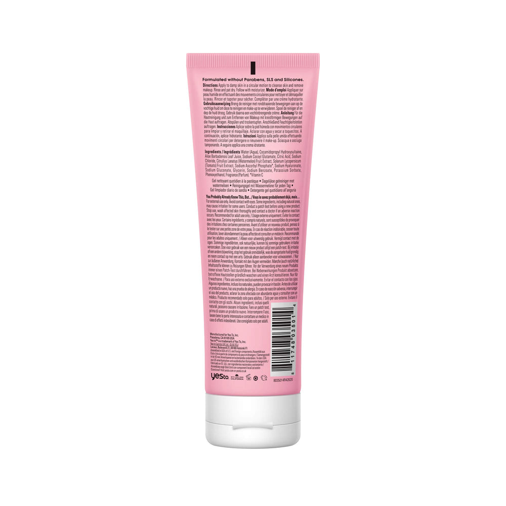 Damp skin being cleansed with Yes To Watermelon Cleanser for refreshing use