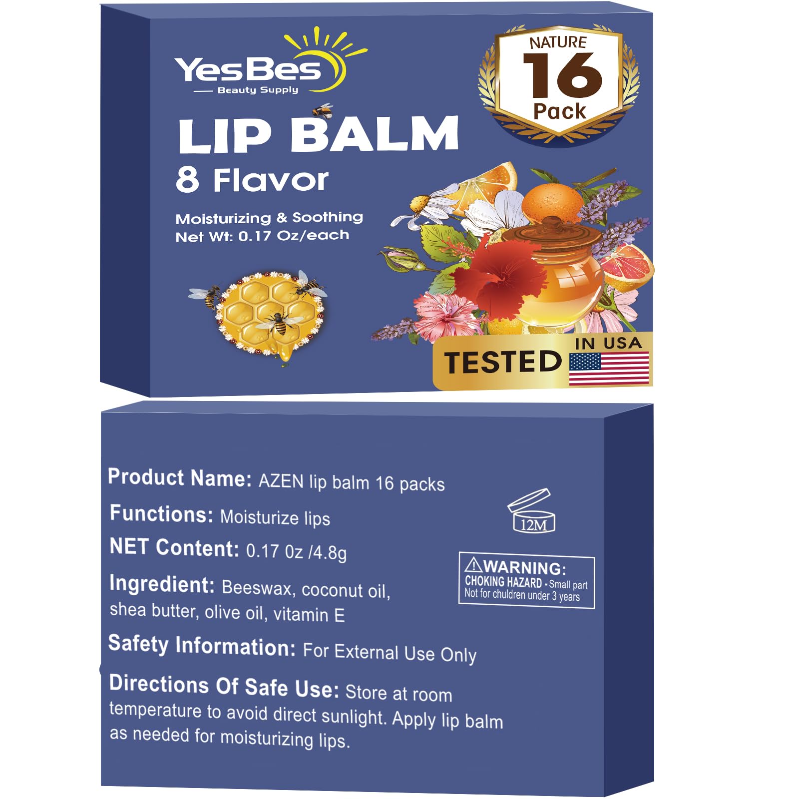 YesBes 16-pack lip balms in an assorted box for gifting