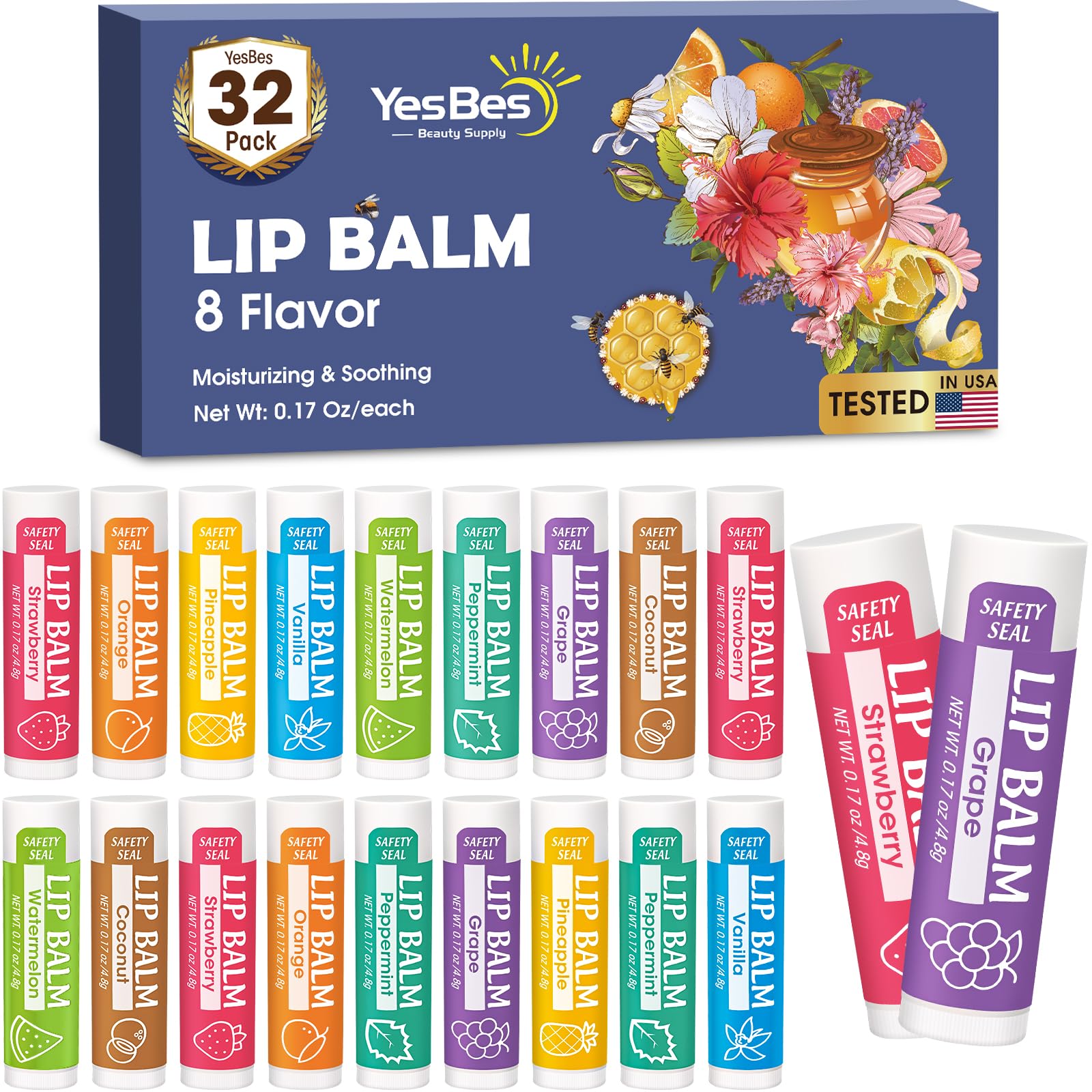 YesBes 32-pack lip balm vanilla: hydrating formula for everyday lip care