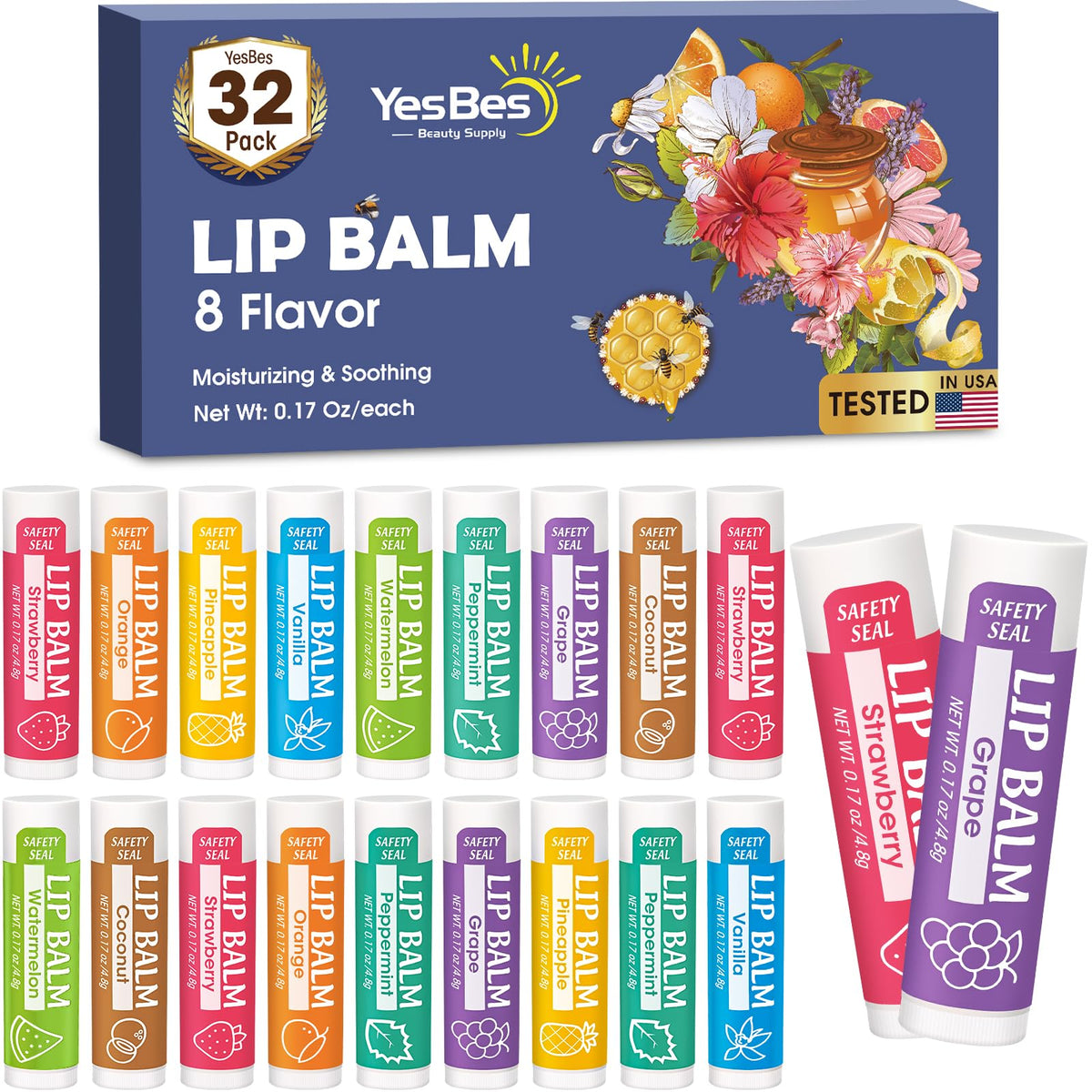 YesBes 32-pack lip balm vanilla: hydrating formula for everyday lip care