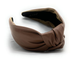YETASI brown leather knotted headband close-up texture for durable everyday fashion.