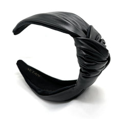 Yetasi chunky black leather headband side knot showcases versatile styling for day or night.