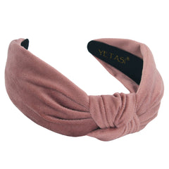 Yetasi Dusty Pink Velvet Knotted Headband front view with secure non-slip grip