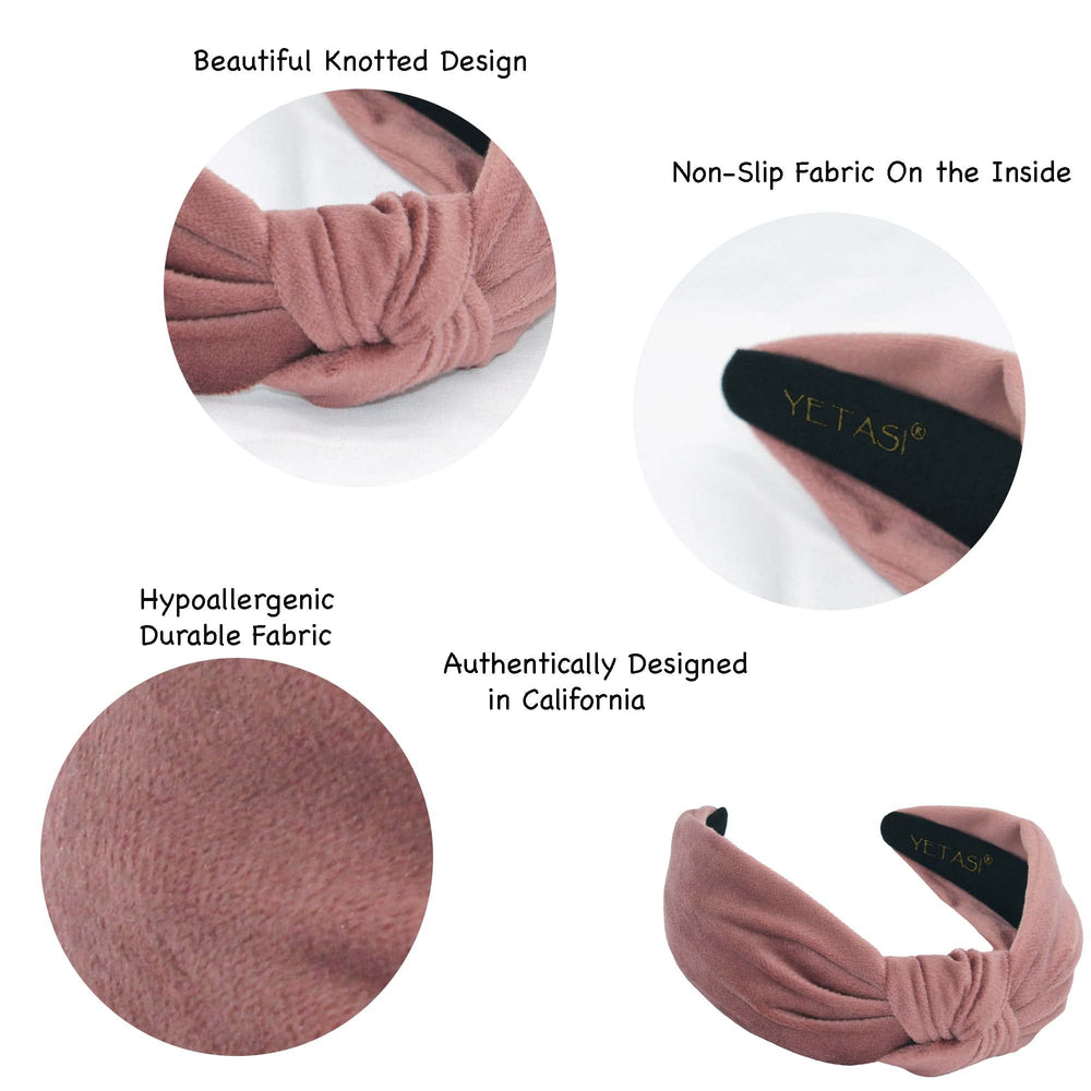 Yetasi Dusty Pink Velvet Knotted Headband worn with casual outfit