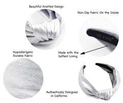 Yetasi knot headband shows dimensions for a secure, lightweight styling.
