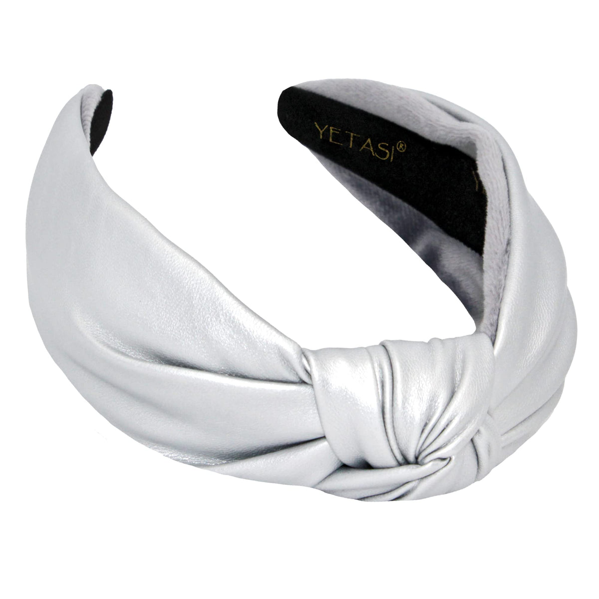 Yetasi silver faux leather headband knotted adds instant elegance to any outfit.