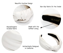 YETASI white leather headband non-slip side view designed for secure all-day wear.