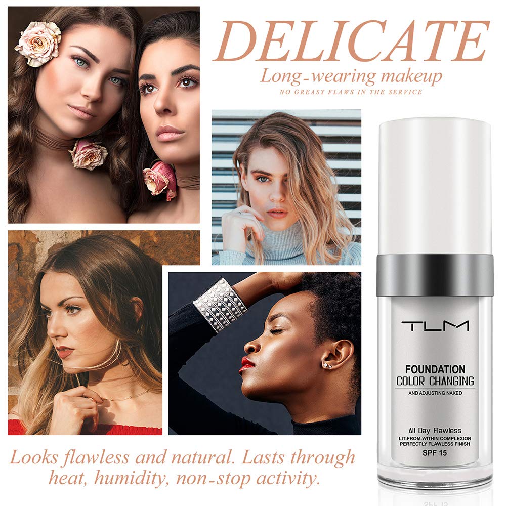 YEUGSCKA SPF 15 feature visible on foundation bottle for daytime wear.