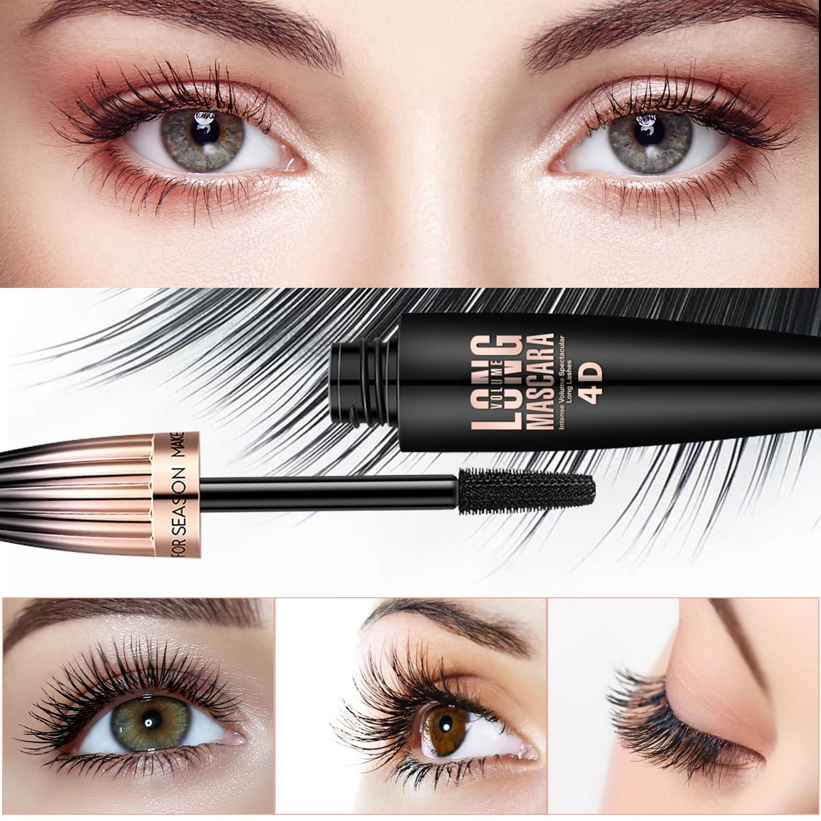 YEUGSCKA 4D mascara close-up shows feathery lash fringe