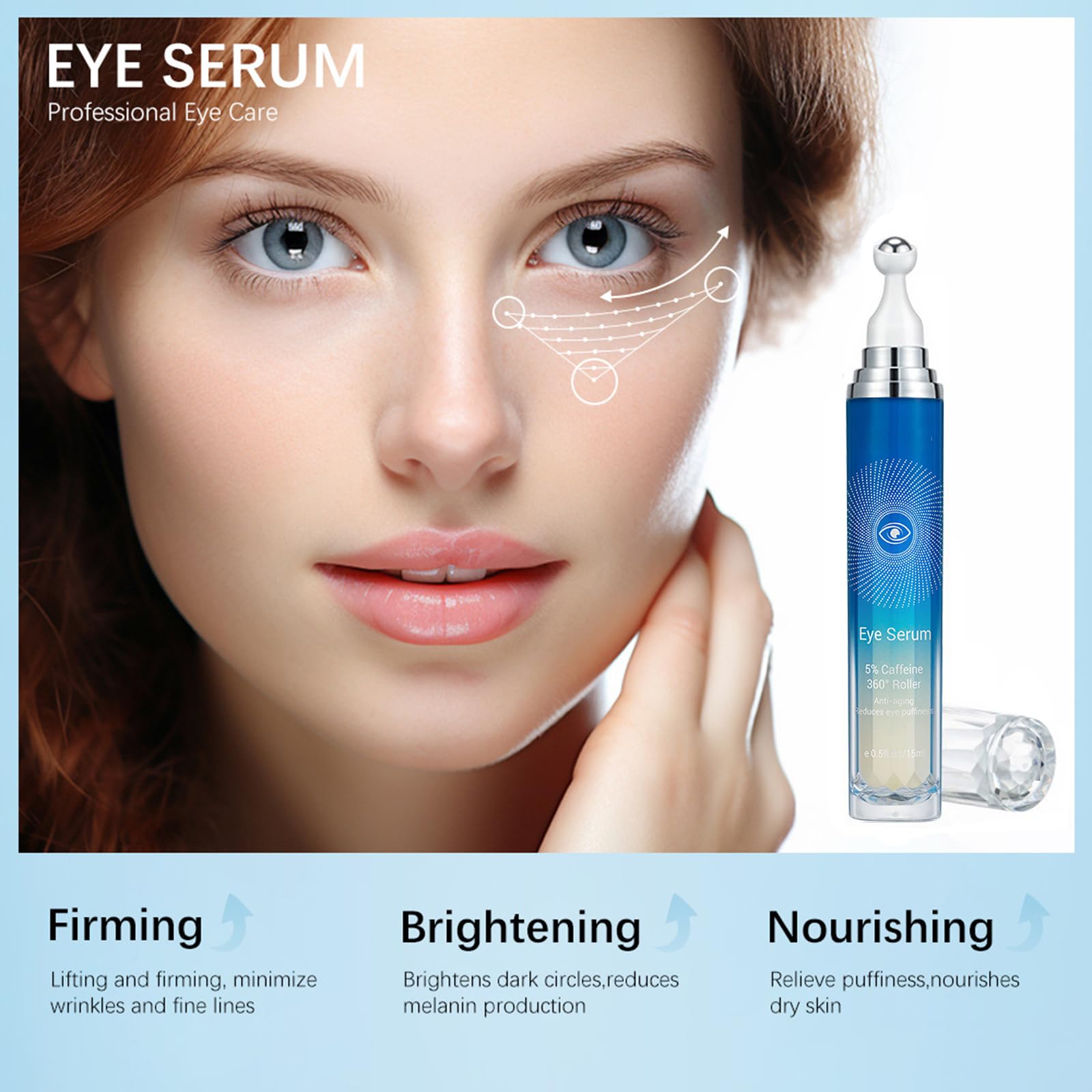 Yeweian 360-degree roller gliding over the under-eye area for even serum distribution.