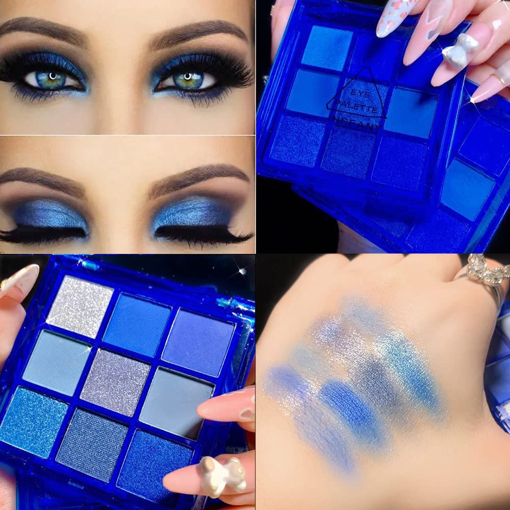Yeweian palette swatches showcase all nine shades for versatile blue eye makeup