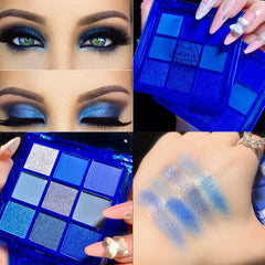 Yeweian palette swatches showcase all nine shades for versatile blue eye makeup