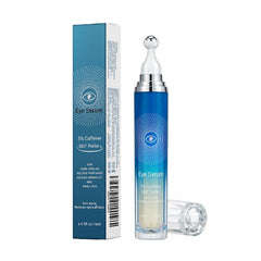 Yeweian caffeine eye serum bottle with 360° roller for precise, cooling under-eye application.