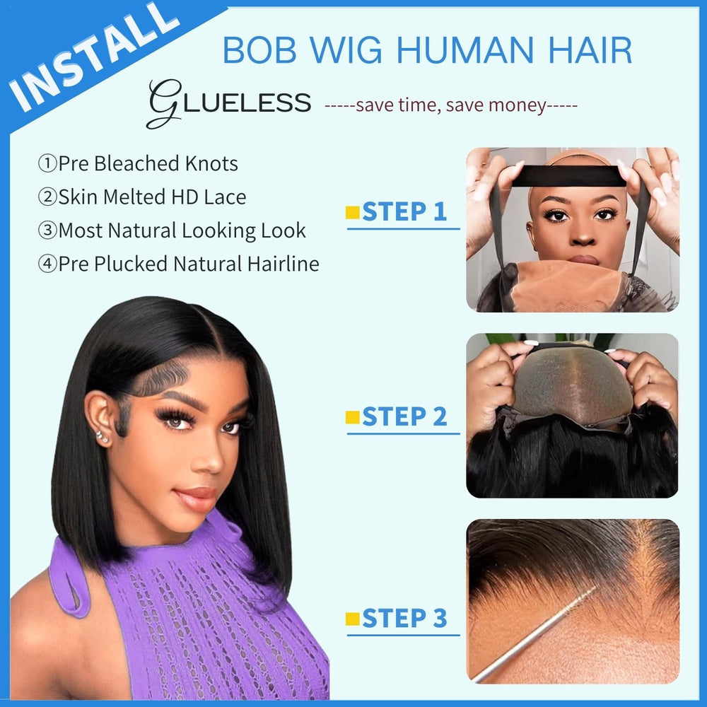 YFOXI short straight bob wig ideal for beginners seeking easy styling.