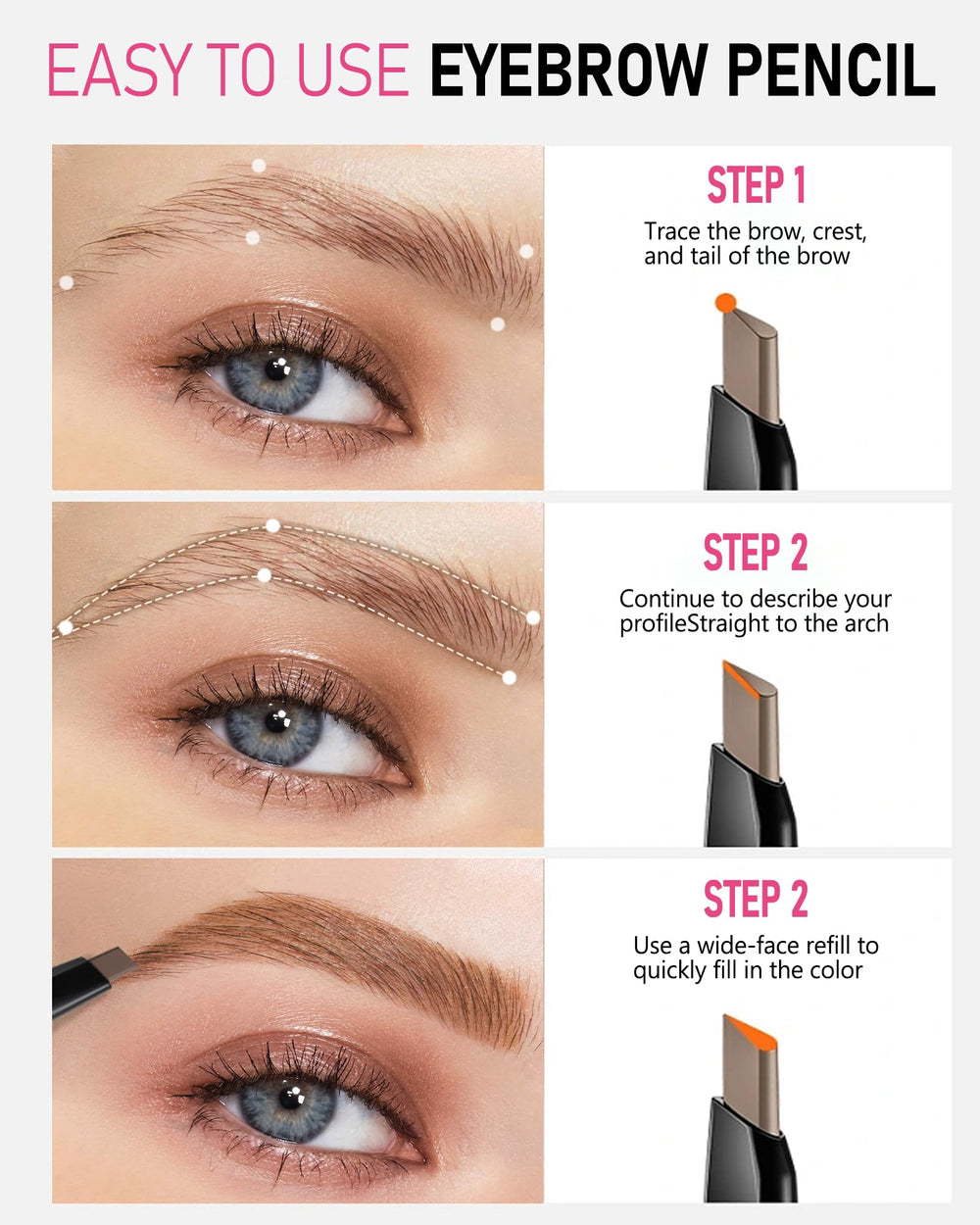 YFulfill Auburn Eyebrow Pencil shade swatches showing Auburn among versatile tones