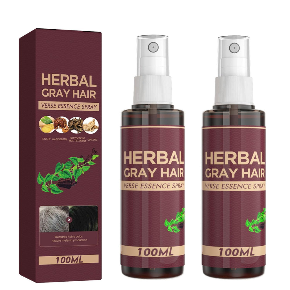 YG LianKai Gray Hair Verse Essence Spray bottle front view with herbal formula for gradual darkening