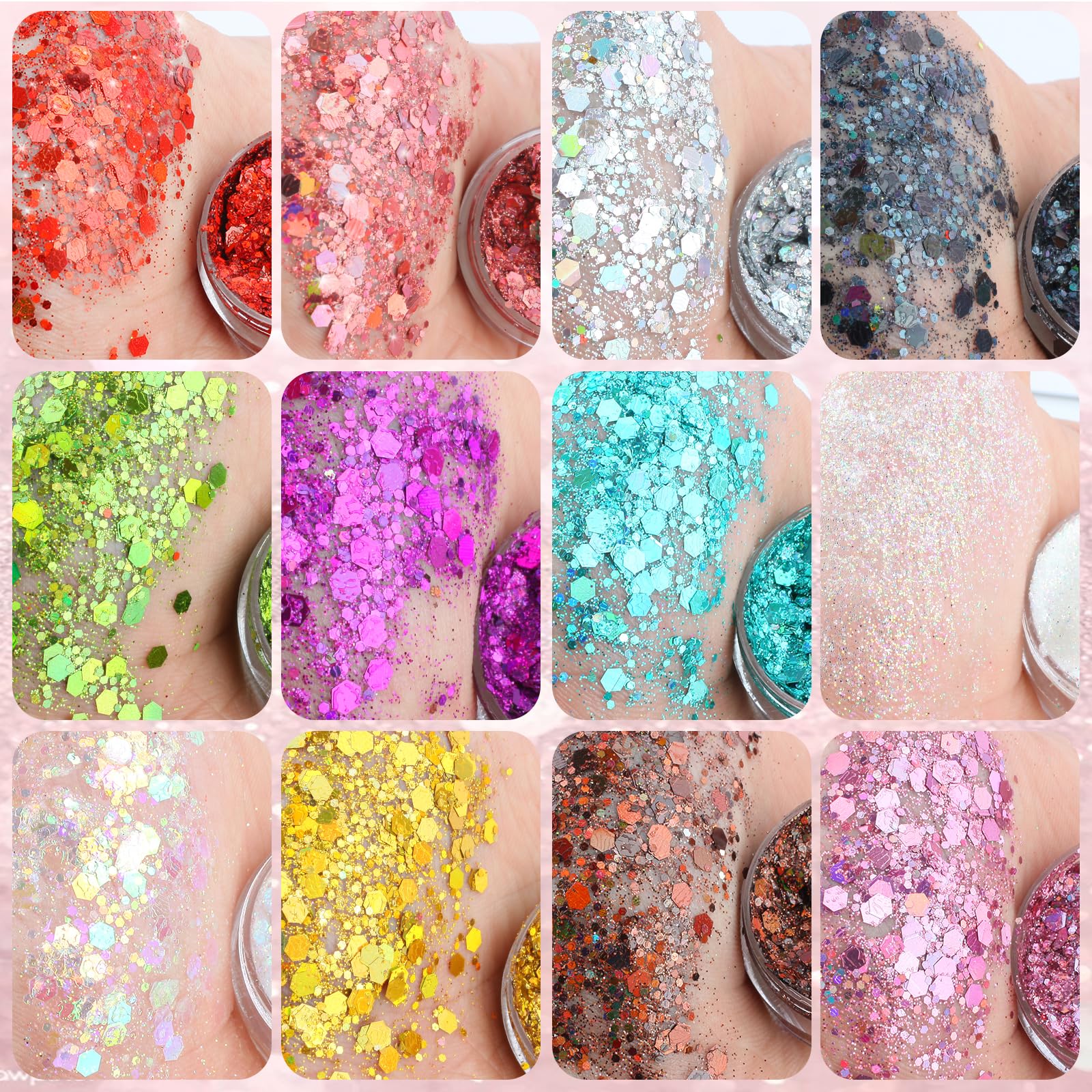YGQQOY face glitter gel with bold holographic sparkle and easy removal.