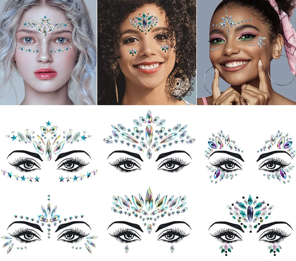 YHmall Mermaid face jewels design on face highlights intricate pre-arranged patterns