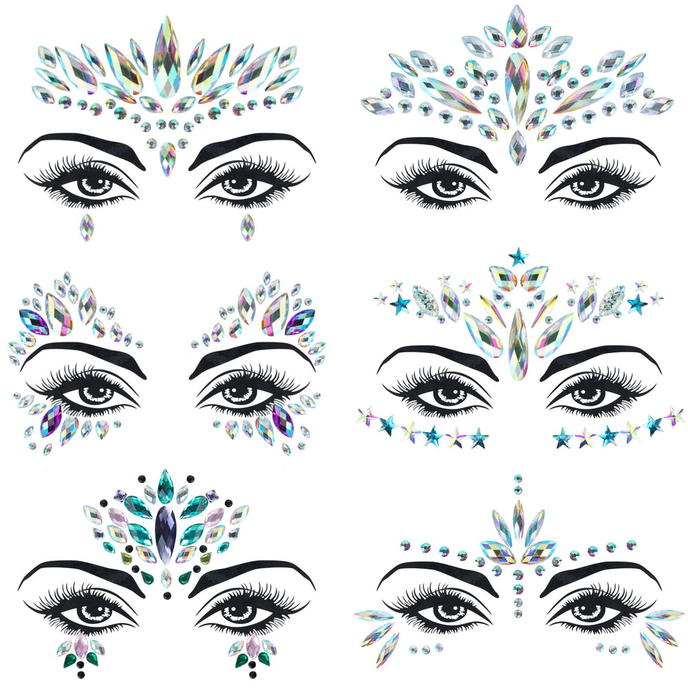 YHmall Mermaid face jewels pack front showing shimmering rhinestones for festival use