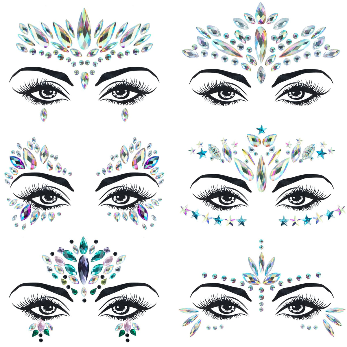 YHmall Mermaid face jewels pack front showing shimmering rhinestones for festival use