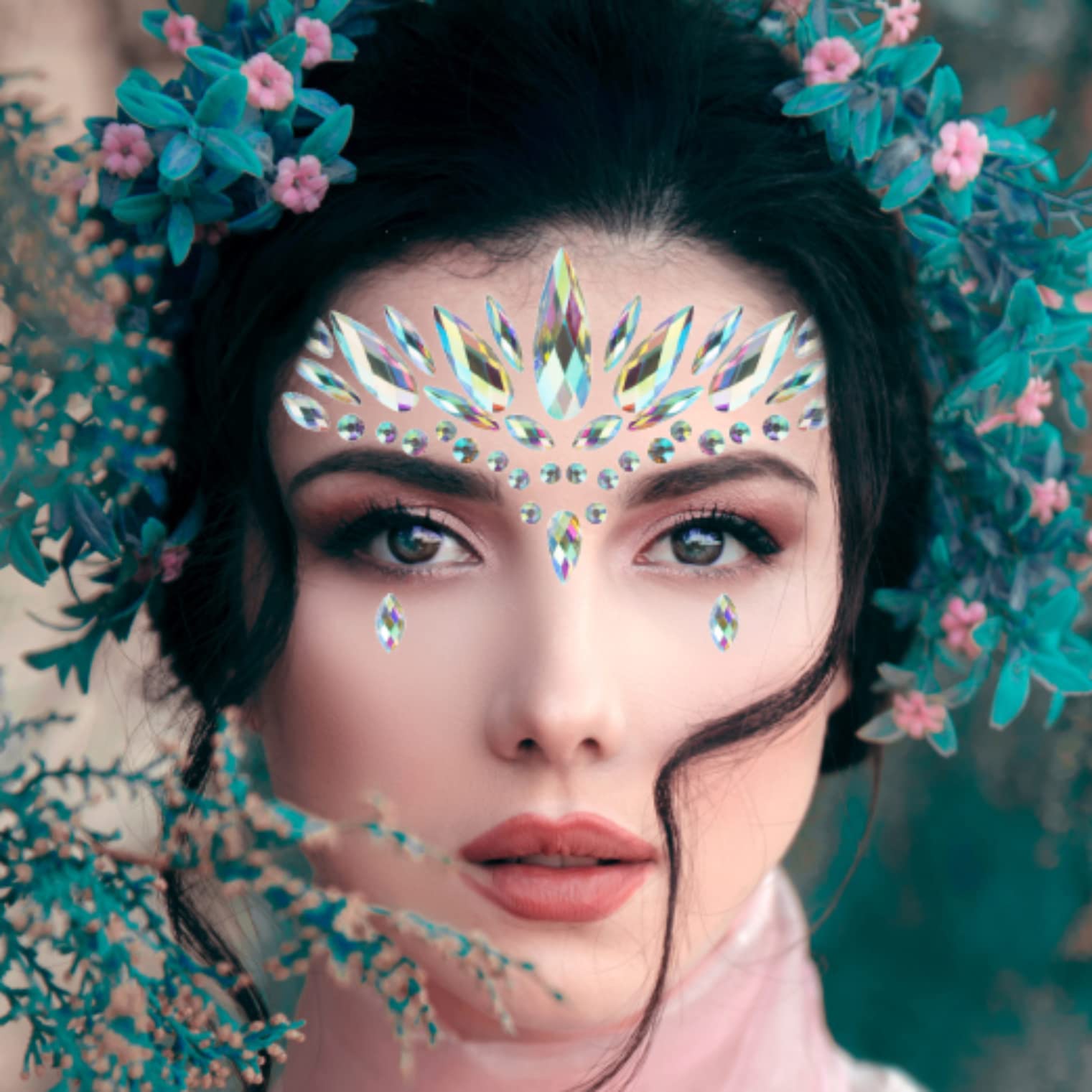 YHmall Mermaid face jewels party carnival look adds eye-catching shimmer
