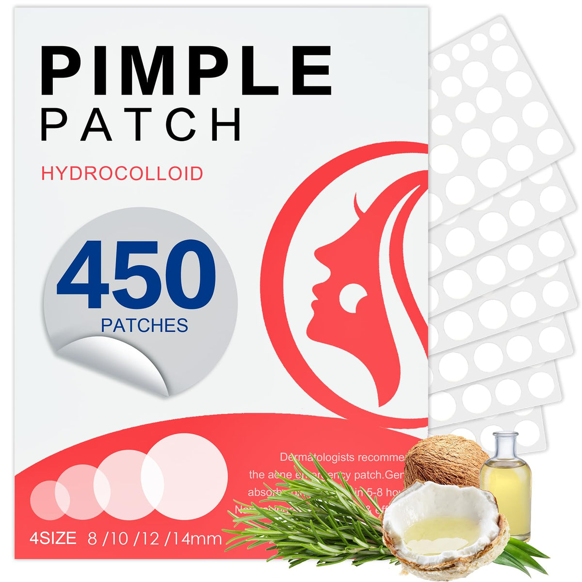 YHOVID 450 pimple patches pack front view with multiple size options for acne care.